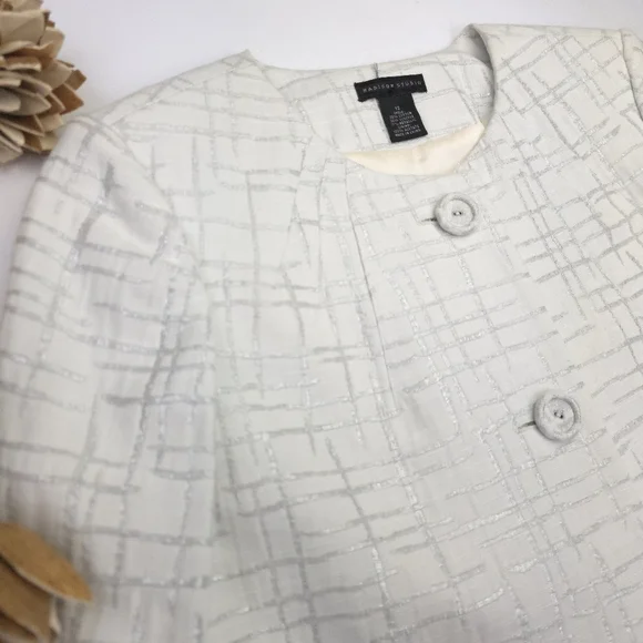 Madison Studio White Silver Blazer Jacket Sz 12 - Picture 3 of 12
